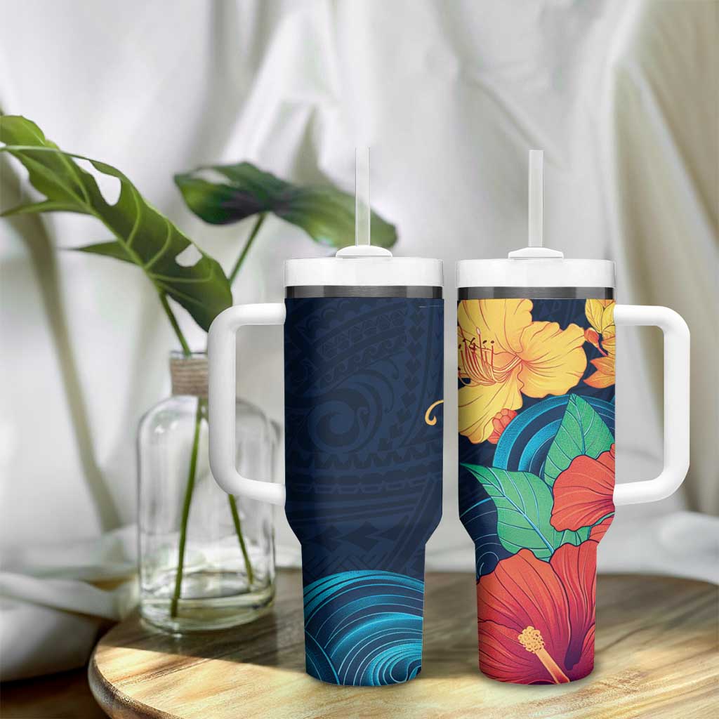 Polynesian Hibiscus Flower Waves Pattern Tumbler With Handle LT9 - Polynesian Pride