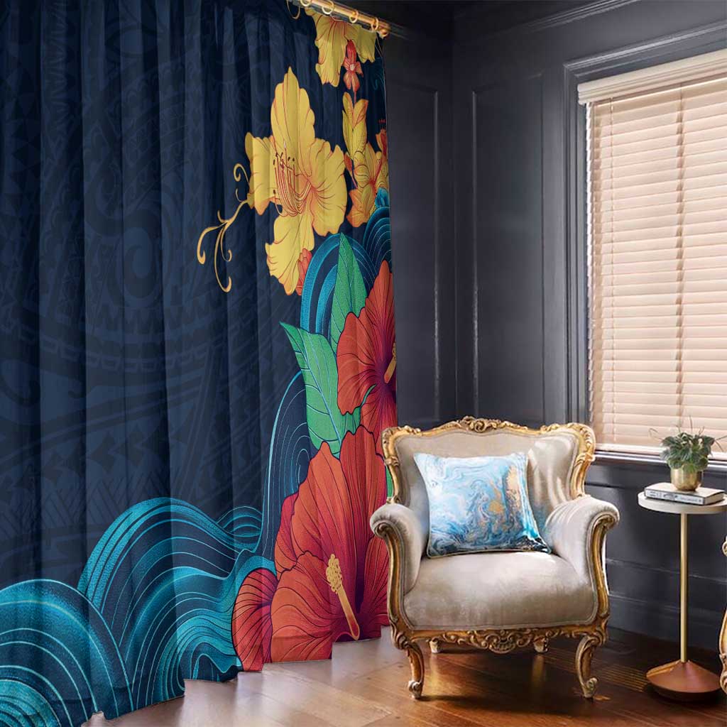 Polynesian Hibiscus Flower Waves Pattern Window Curtain LT9 - Polynesian Pride