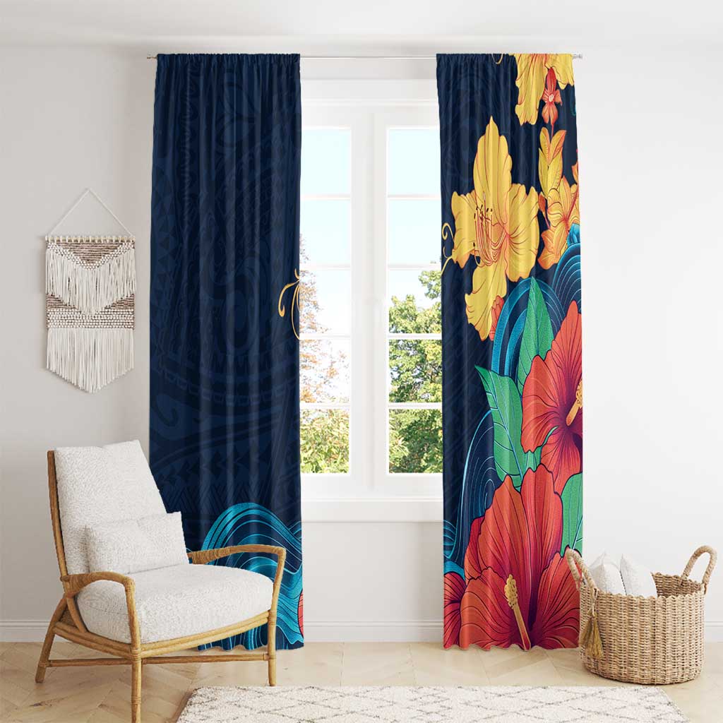 Polynesian Hibiscus Flower Waves Pattern Window Curtain LT9 - Polynesian Pride