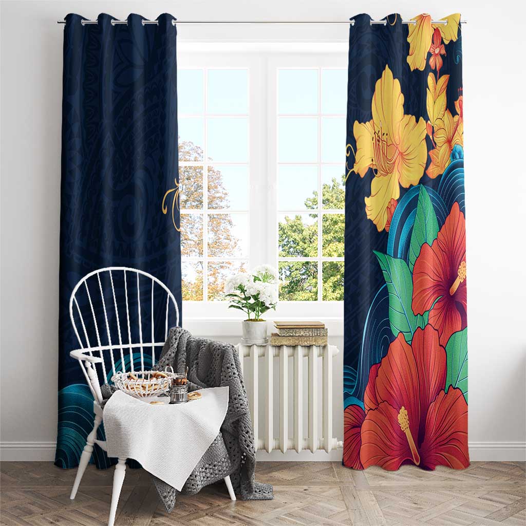 Polynesian Hibiscus Flower Waves Pattern Window Curtain LT9 - Polynesian Pride