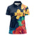 Polynesian Hibiscus Flower Waves Pattern Women Polo Shirt