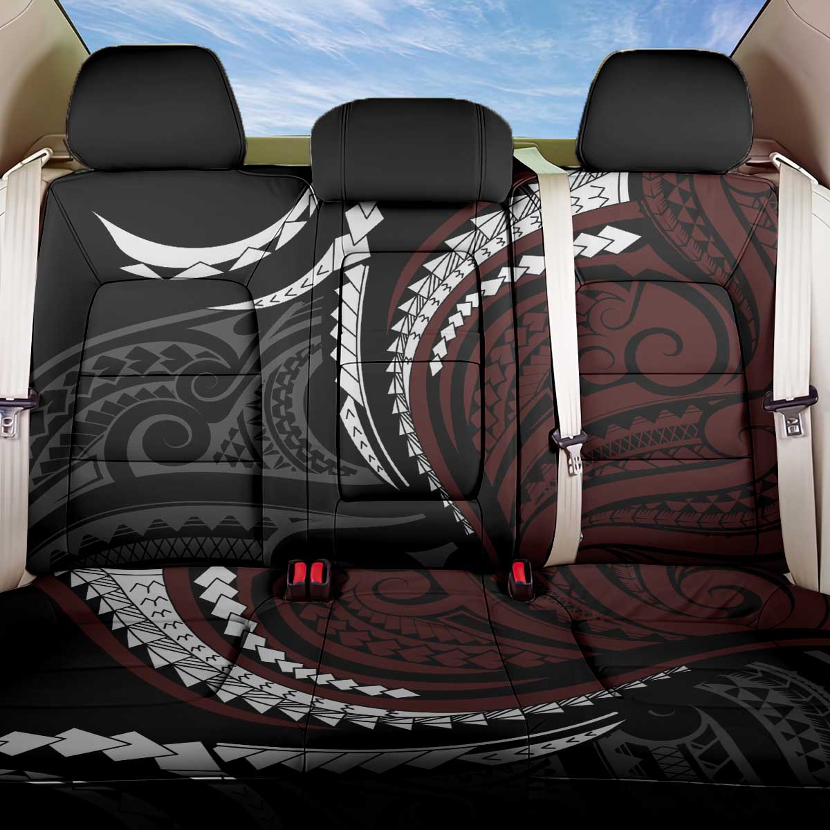 Polynesian Oxblood Line Art Tribal Tattoo Back Car Seat Cover