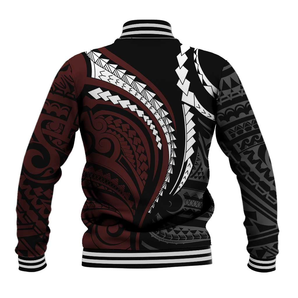 Polynesian Oxblood Line Art Tribal Tattoo Baseball Jacket LT9 - Polynesian Pride
