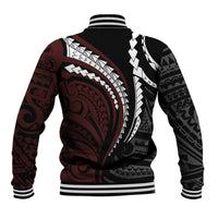Polynesian Oxblood Line Art Tribal Tattoo Baseball Jacket LT9 - Polynesian Pride