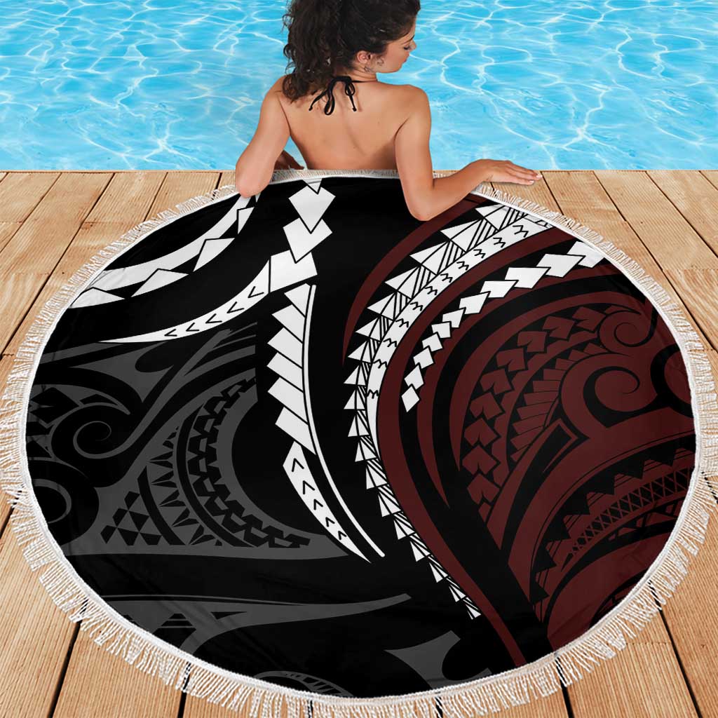 Polynesian Oxblood Line Art Tribal Tattoo Beach Blanket LT9 - Polynesian Pride