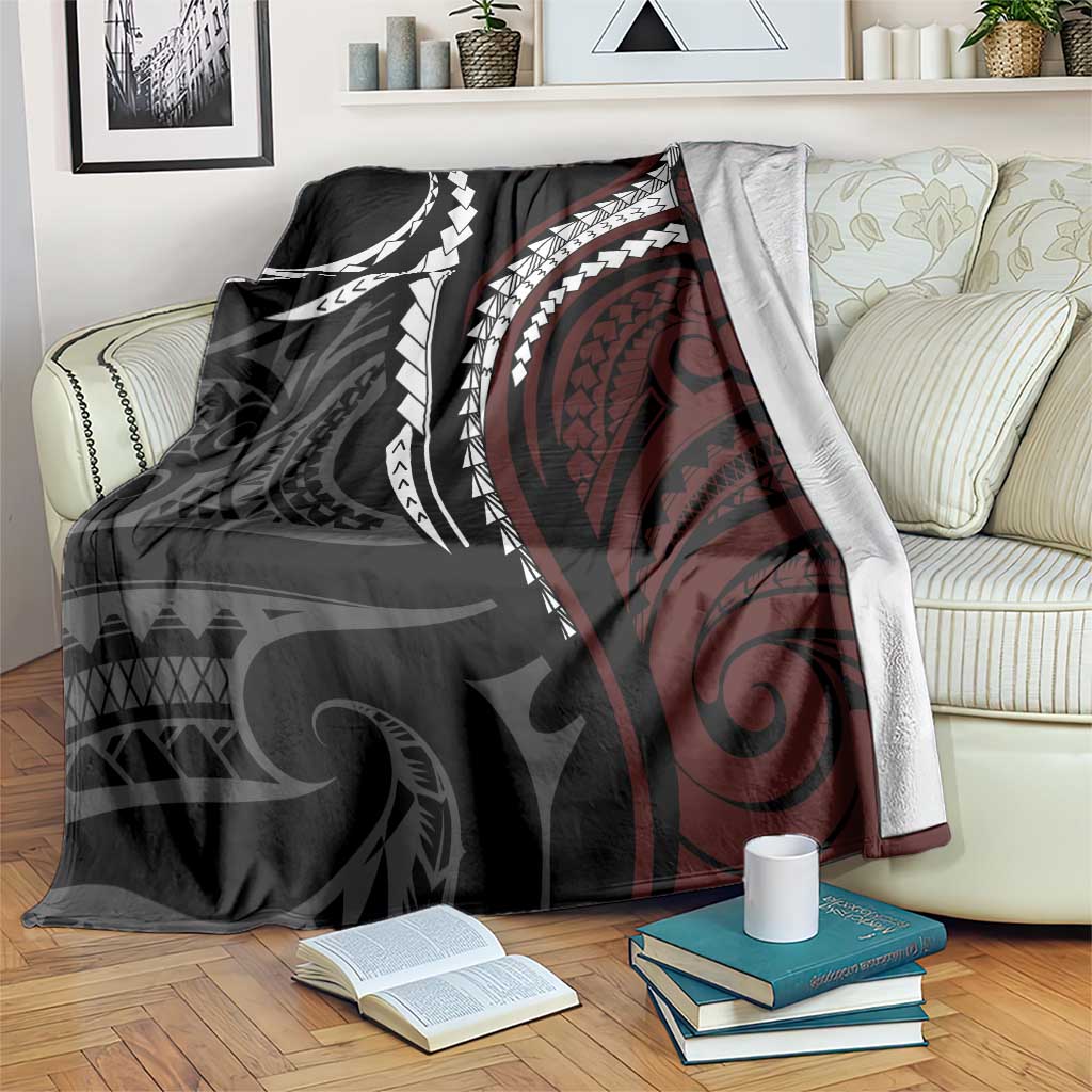 Polynesian Oxblood Line Art Tribal Tattoo Blanket