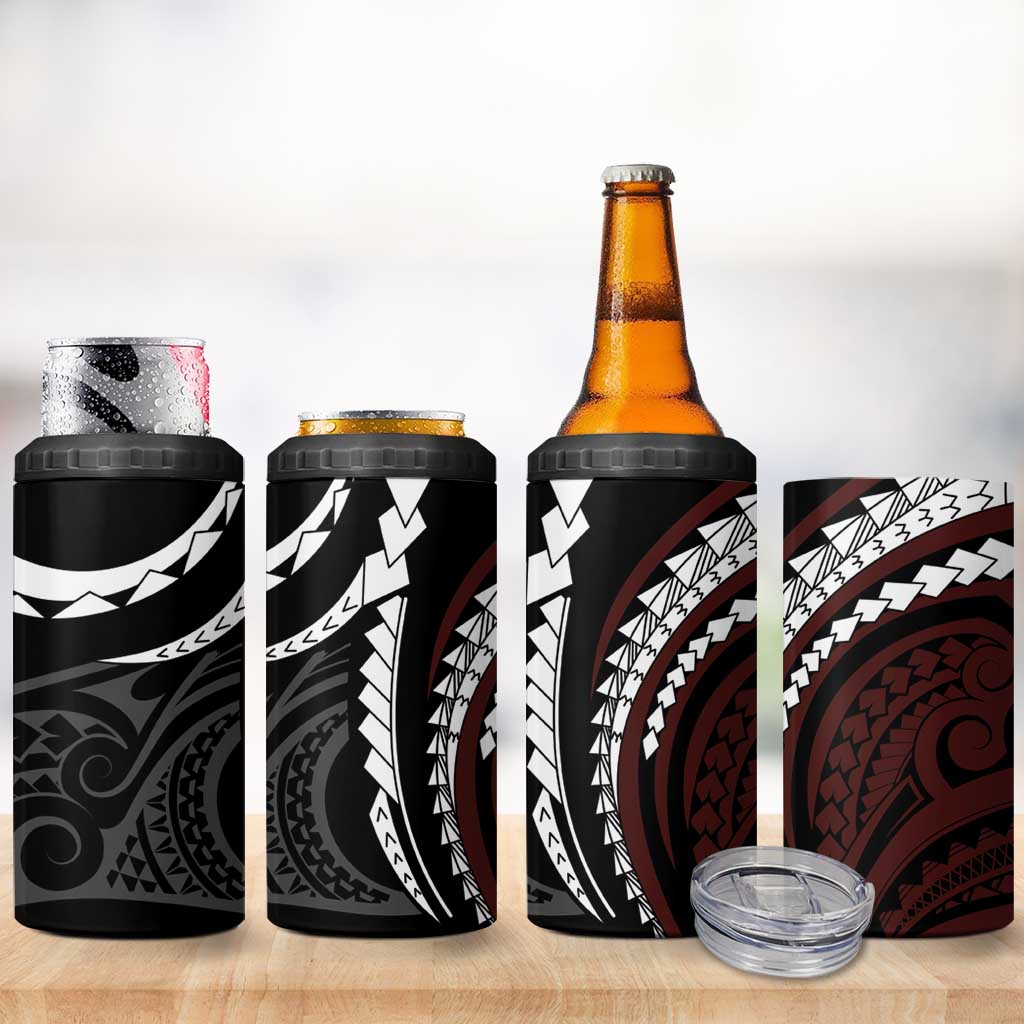 Polynesian Oxblood Line Art Tribal Tattoo 4 in 1 Can Cooler Tumbler LT9 - Polynesian Pride