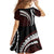 Polynesian Oxblood Line Art Tribal Tattoo Family Matching Off Shoulder Maxi Dress and Hawaiian Shirt