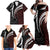 Polynesian Oxblood Line Art Tribal Tattoo Family Matching Off Shoulder Maxi Dress and Hawaiian Shirt