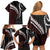 Polynesian Oxblood Line Art Tribal Tattoo Family Matching Off Shoulder Short Dress and Hawaiian Shirt