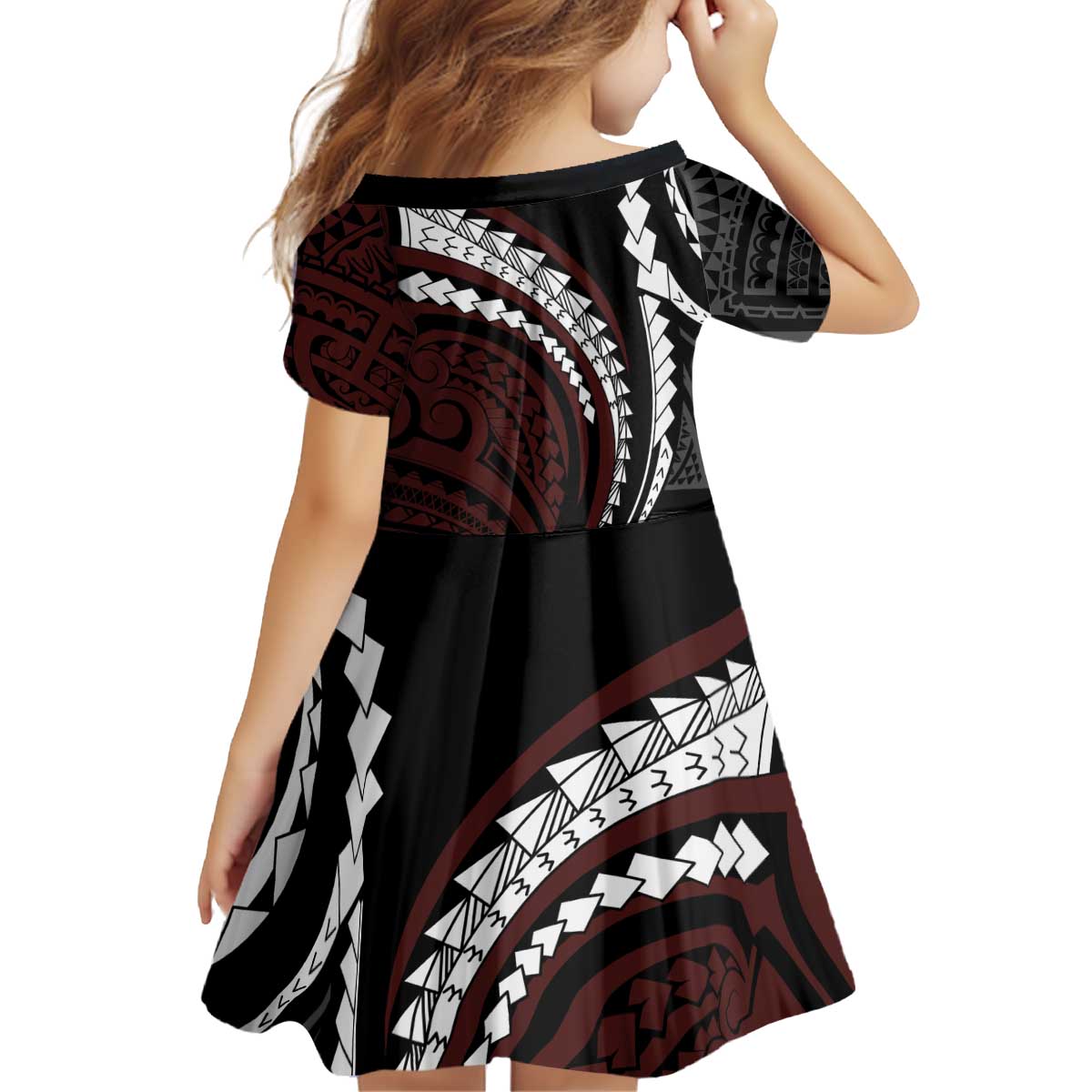 Polynesian Oxblood Line Art Tribal Tattoo Family Matching Puletasi and Hawaiian Shirt