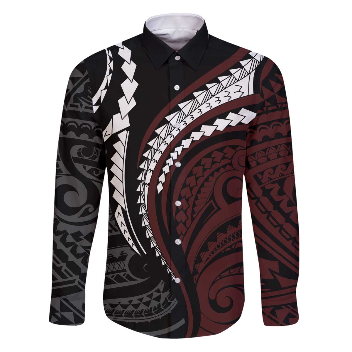 Polynesian Oxblood Line Art Tribal Tattoo Family Matching Puletasi and Hawaiian Shirt