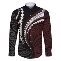 Polynesian Oxblood Line Art Tribal Tattoo Family Matching Puletasi and Hawaiian Shirt