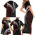 Polynesian Oxblood Line Art Tribal Tattoo Family Matching Short Sleeve Bodycon Dress and Hawaiian Shirt