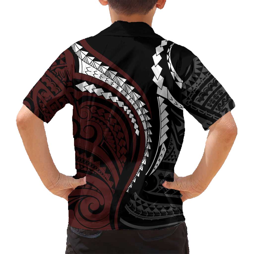 Polynesian Oxblood Line Art Tribal Tattoo Family Matching Summer Maxi Dress and Hawaiian Shirt LT9 - Polynesian Pride