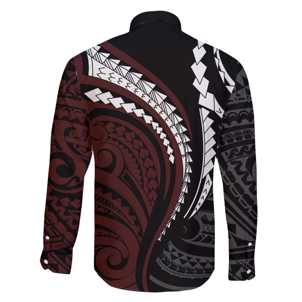 Polynesian Oxblood Line Art Tribal Tattoo Family Matching Summer Maxi Dress and Hawaiian Shirt LT9 - Polynesian Pride