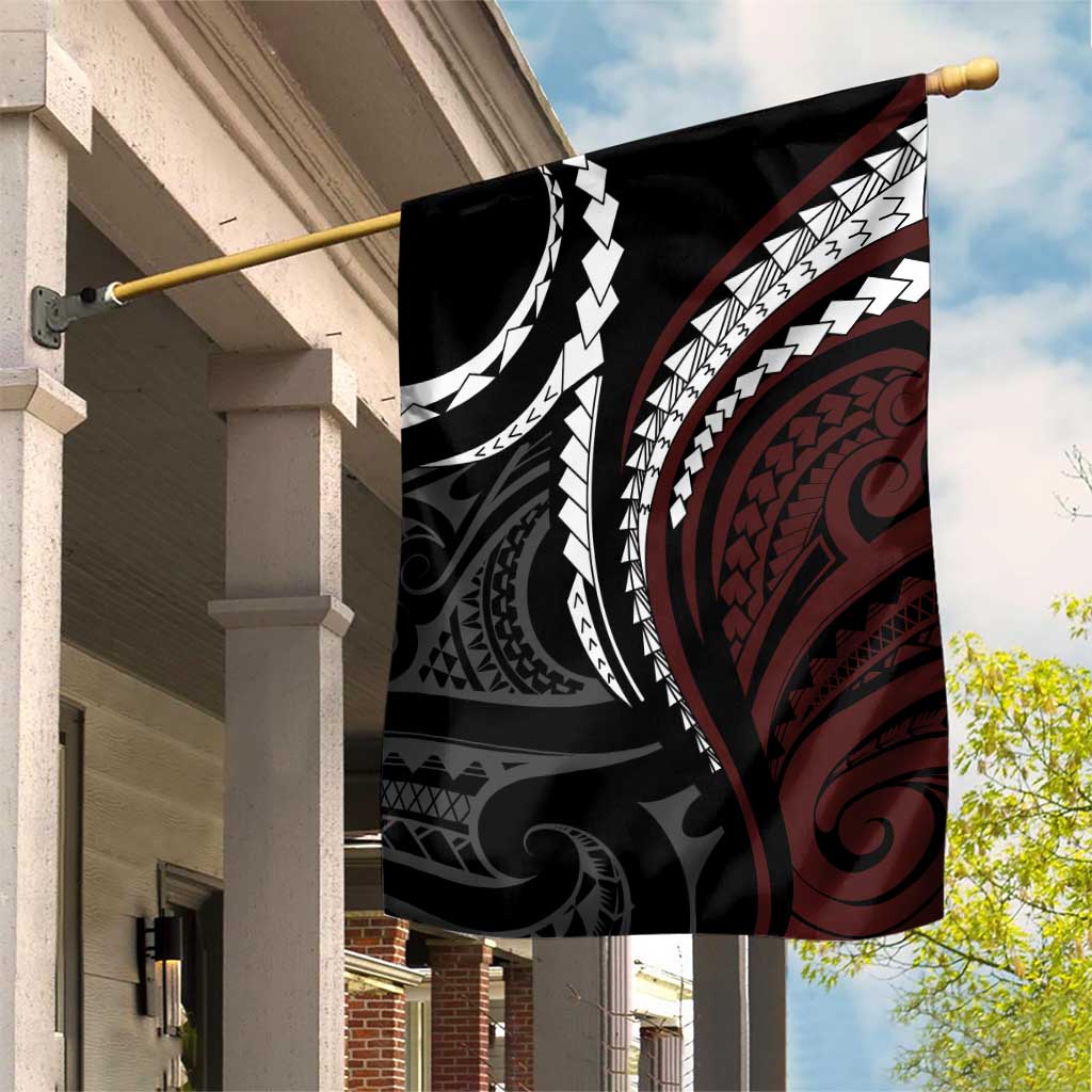 Polynesian Oxblood Line Art Tribal Tattoo Garden Flag LT9 House Flag Beige - Polynesian Pride