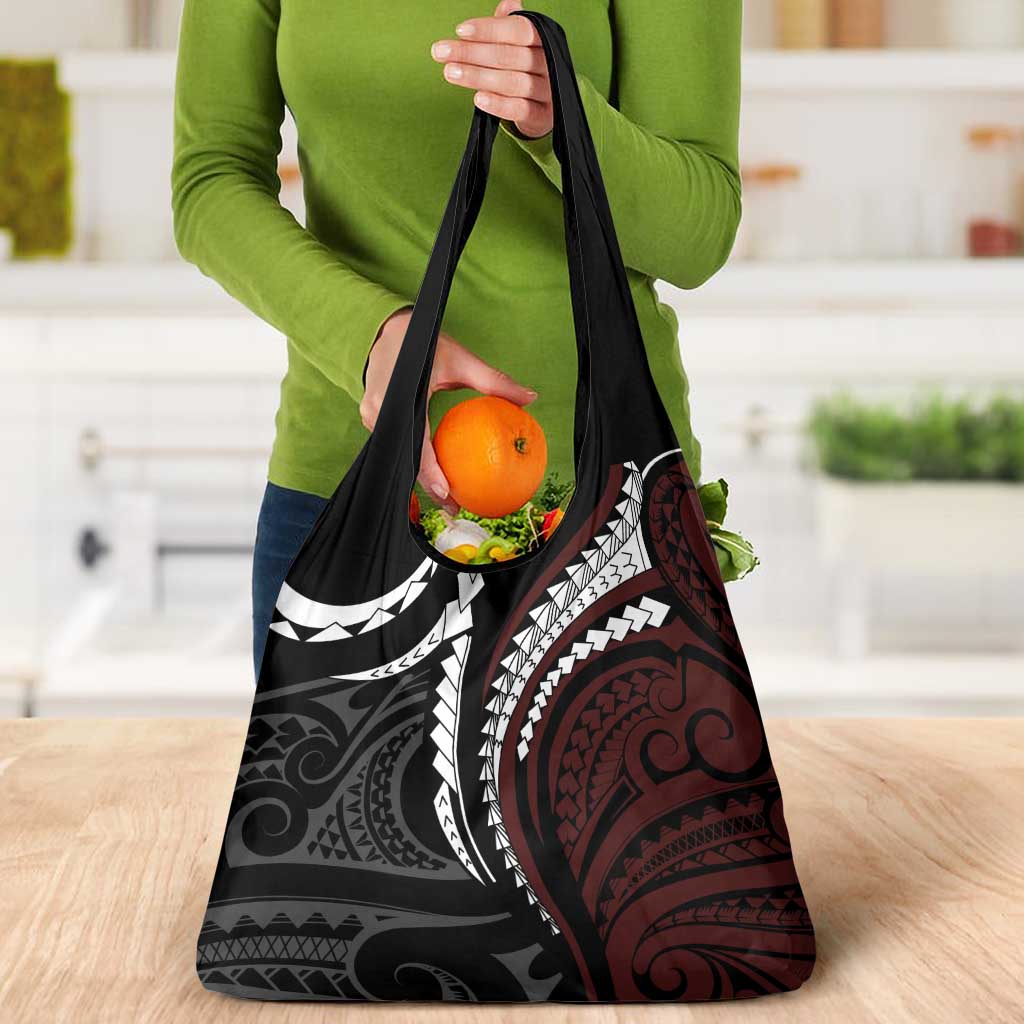 Polynesian Oxblood Line Art Tribal Tattoo Grocery Bag LT9 - Polynesian Pride
