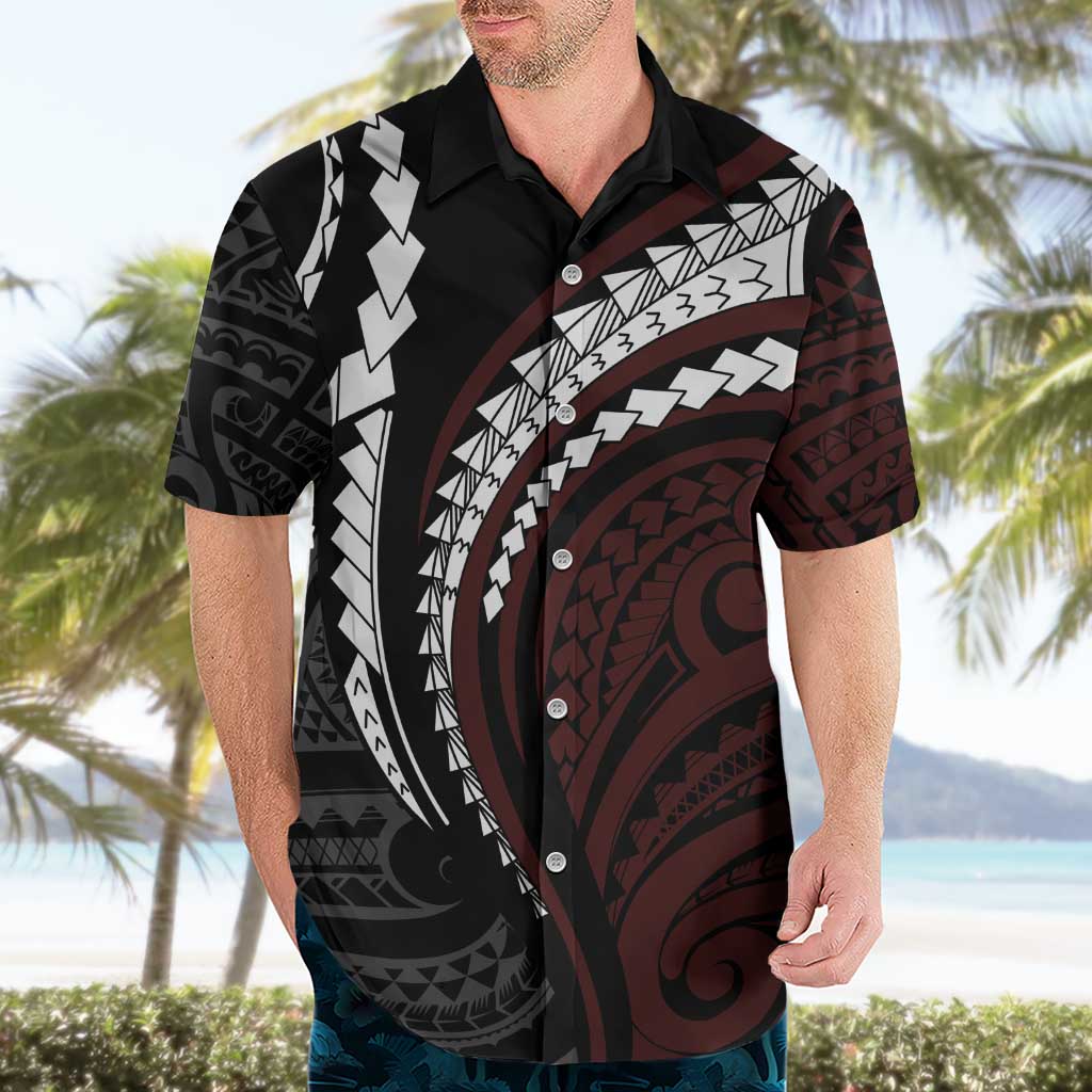 Polynesian Oxblood Line Art Tribal Tattoo Hawaiian Shirt LT9 - Polynesian Pride