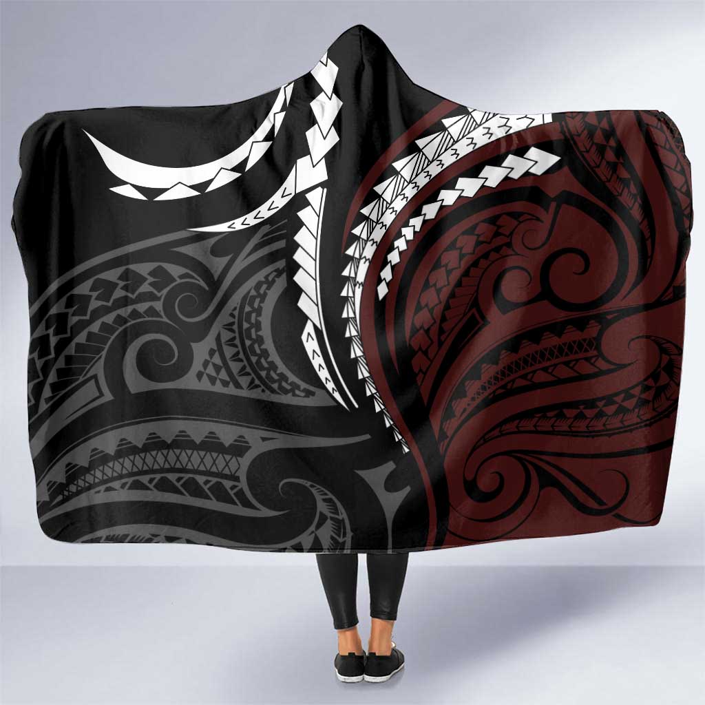 Polynesian Oxblood Line Art Tribal Tattoo Hooded Blanket LT9 One Size Beige - Polynesian Pride