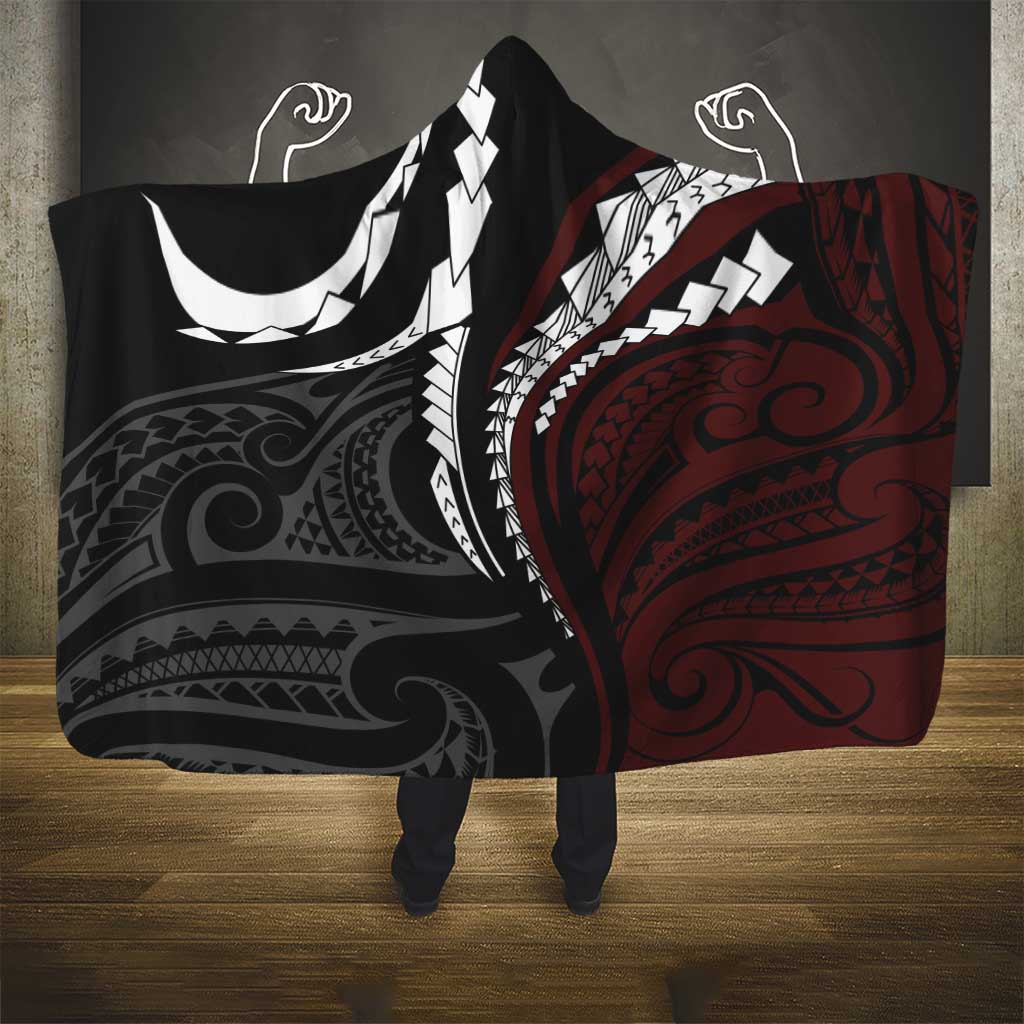 Polynesian Oxblood Line Art Tribal Tattoo Hooded Blanket LT9 - Polynesian Pride