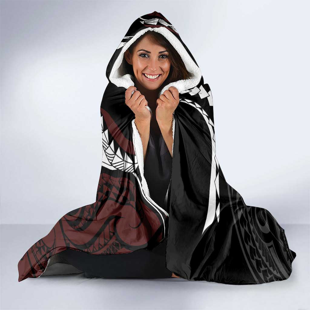 Polynesian Oxblood Line Art Tribal Tattoo Hooded Blanket LT9 - Polynesian Pride
