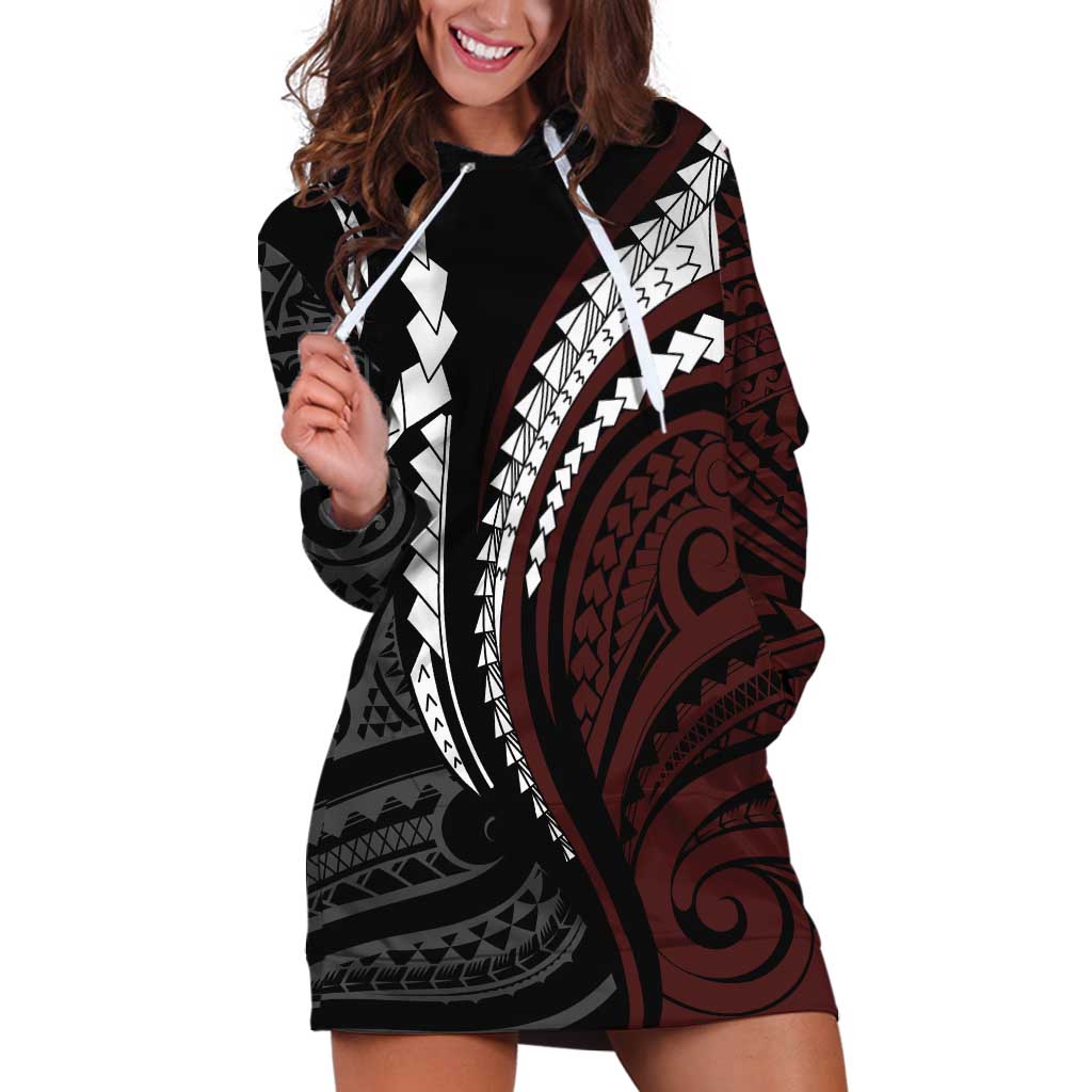 Polynesian Oxblood Line Art Tribal Tattoo Hoodie Dress LT9 Beige - Polynesian Pride