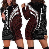 Polynesian Oxblood Line Art Tribal Tattoo Hoodie Dress LT9 - Polynesian Pride