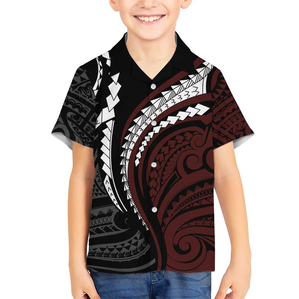 Polynesian Oxblood Line Art Tribal Tattoo Kid Hawaiian Shirt