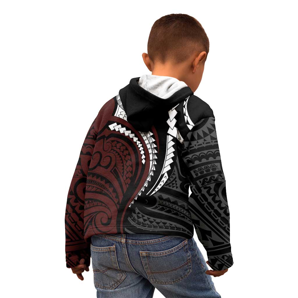 Polynesian Oxblood Line Art Tribal Tattoo Kid Hoodie