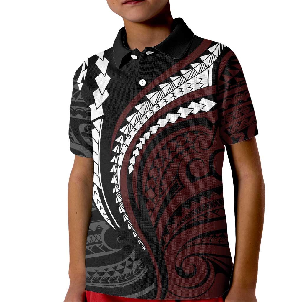 Polynesian Oxblood Line Art Tribal Tattoo Kid Polo Shirt