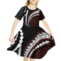 Polynesian Oxblood Line Art Tribal Tattoo Kid Short Sleeve Dress