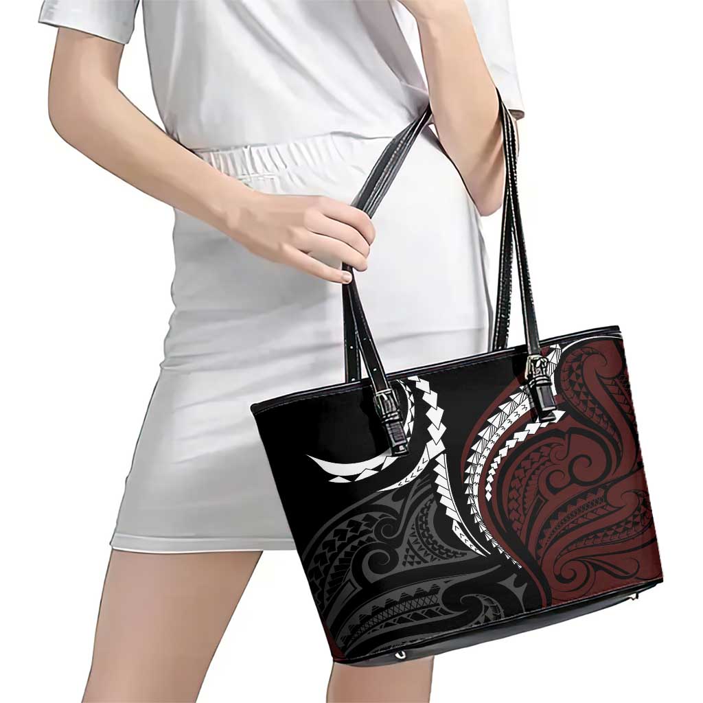 Polynesian Oxblood Line Art Tribal Tattoo Leather Tote Bag LT9 - Polynesian Pride
