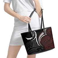 Polynesian Oxblood Line Art Tribal Tattoo Leather Tote Bag LT9 - Polynesian Pride