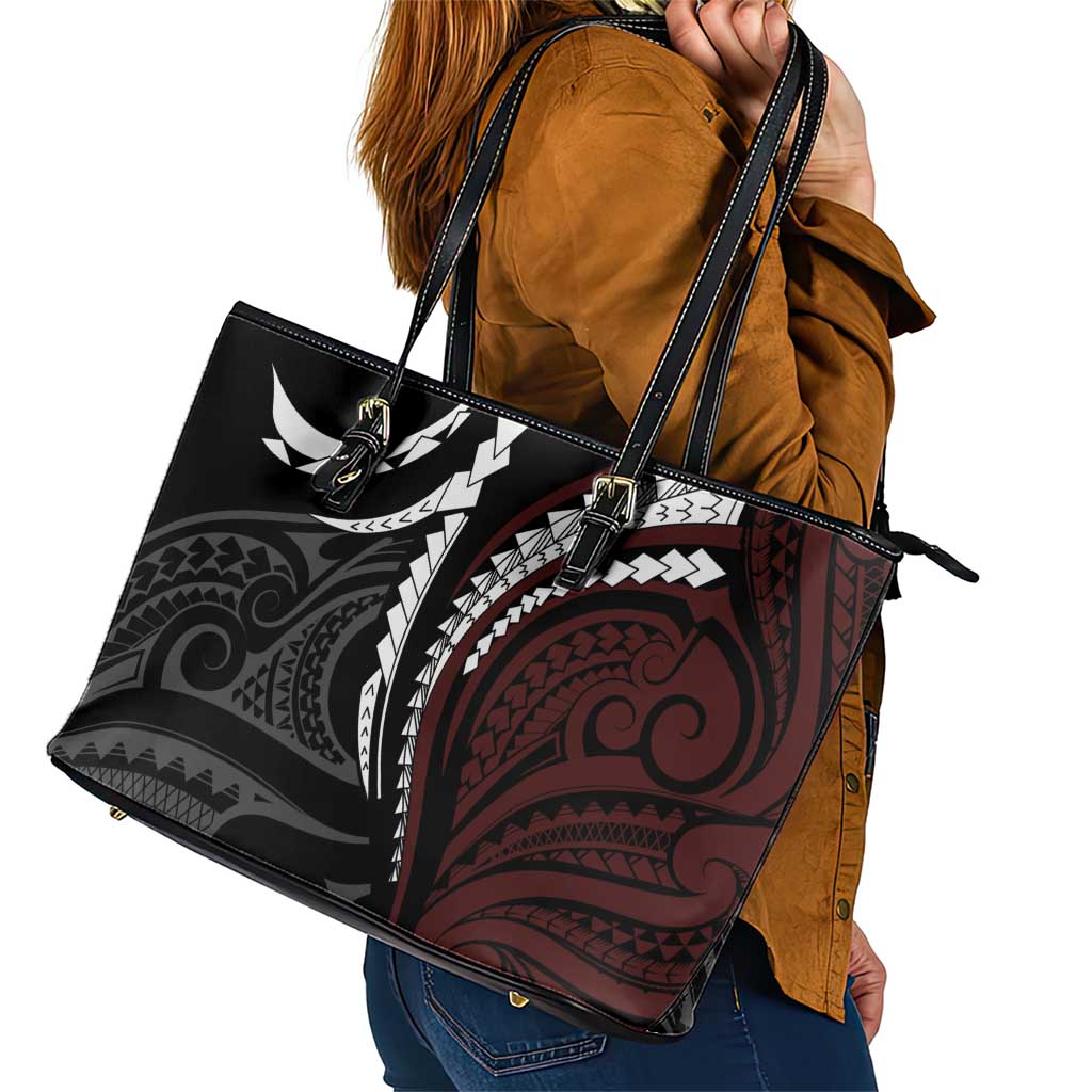 Polynesian Oxblood Line Art Tribal Tattoo Leather Tote Bag LT9 - Polynesian Pride