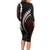 Polynesian Oxblood Line Art Tribal Tattoo Long Sleeve Bodycon Dress