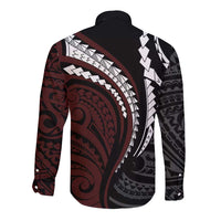 Polynesian Oxblood Line Art Tribal Tattoo Long Sleeve Button Shirt LT9 - Polynesian Pride