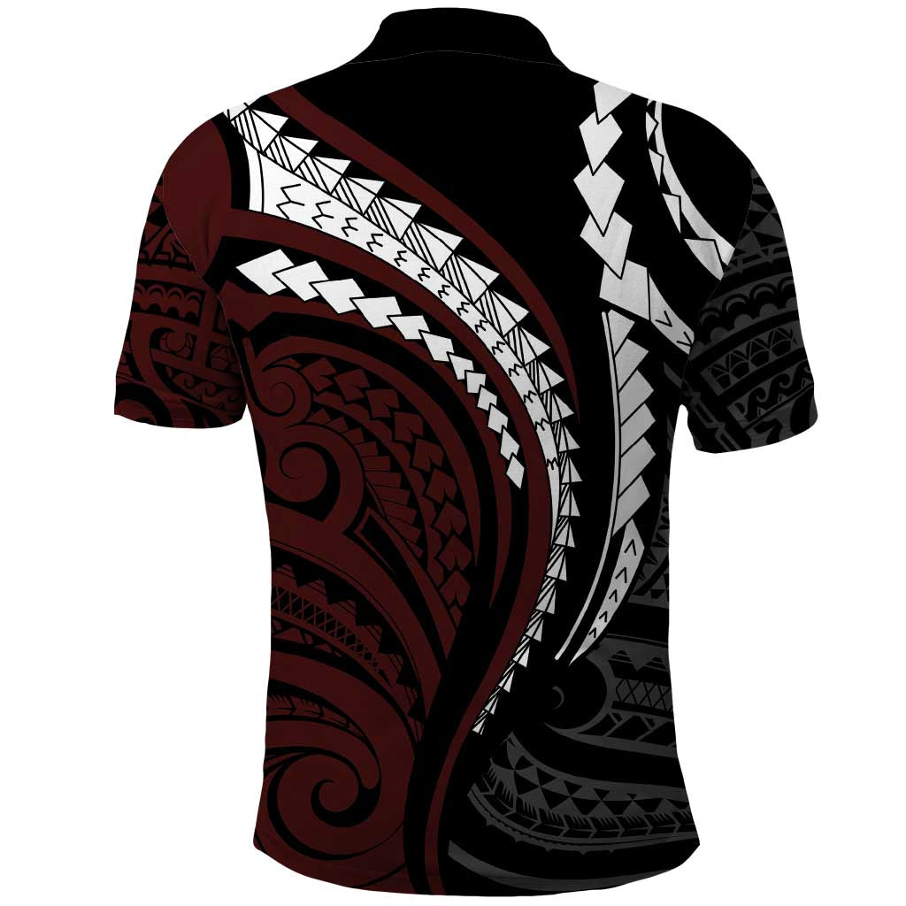 Polynesian Oxblood Line Art Tribal Tattoo Polo Shirt