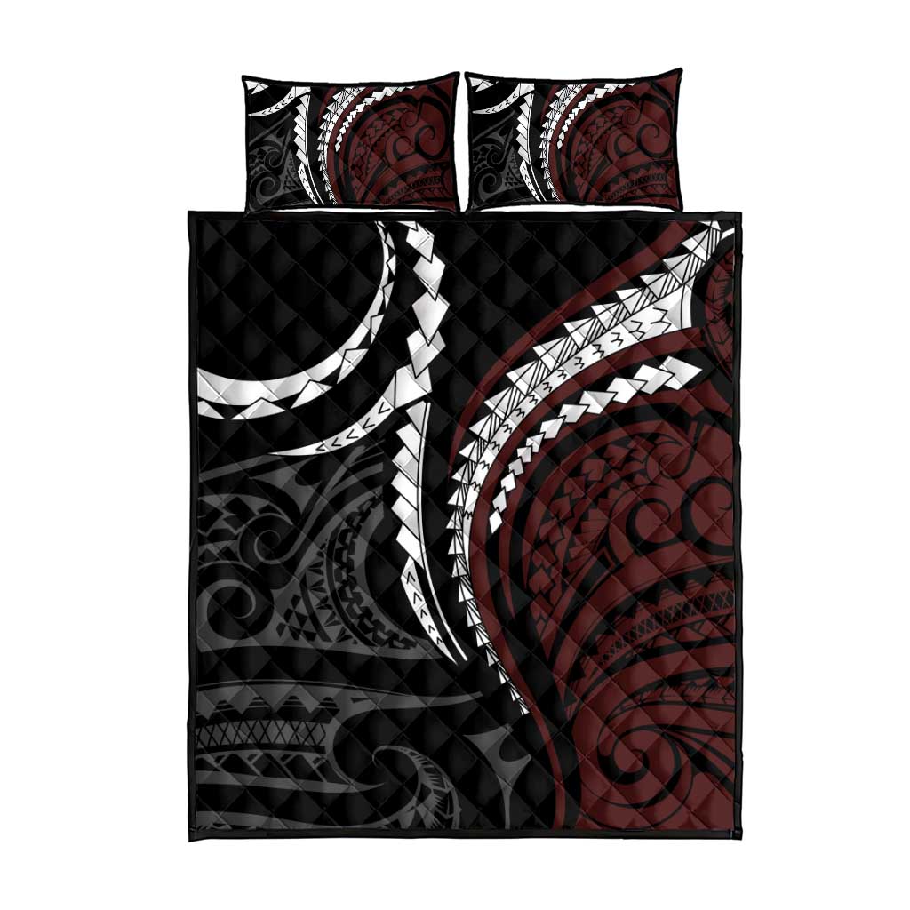 Polynesian Oxblood Line Art Tribal Tattoo Quilt Bed Set LT9 - Polynesian Pride