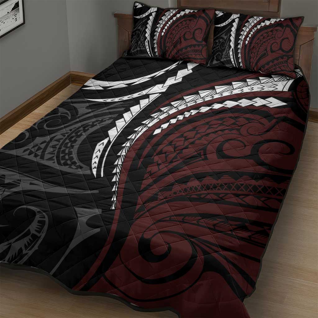 Polynesian Oxblood Line Art Tribal Tattoo Quilt Bed Set LT9 - Polynesian Pride