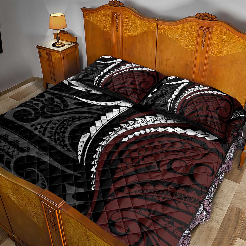 Polynesian Oxblood Line Art Tribal Tattoo Quilt Bed Set LT9 - Polynesian Pride