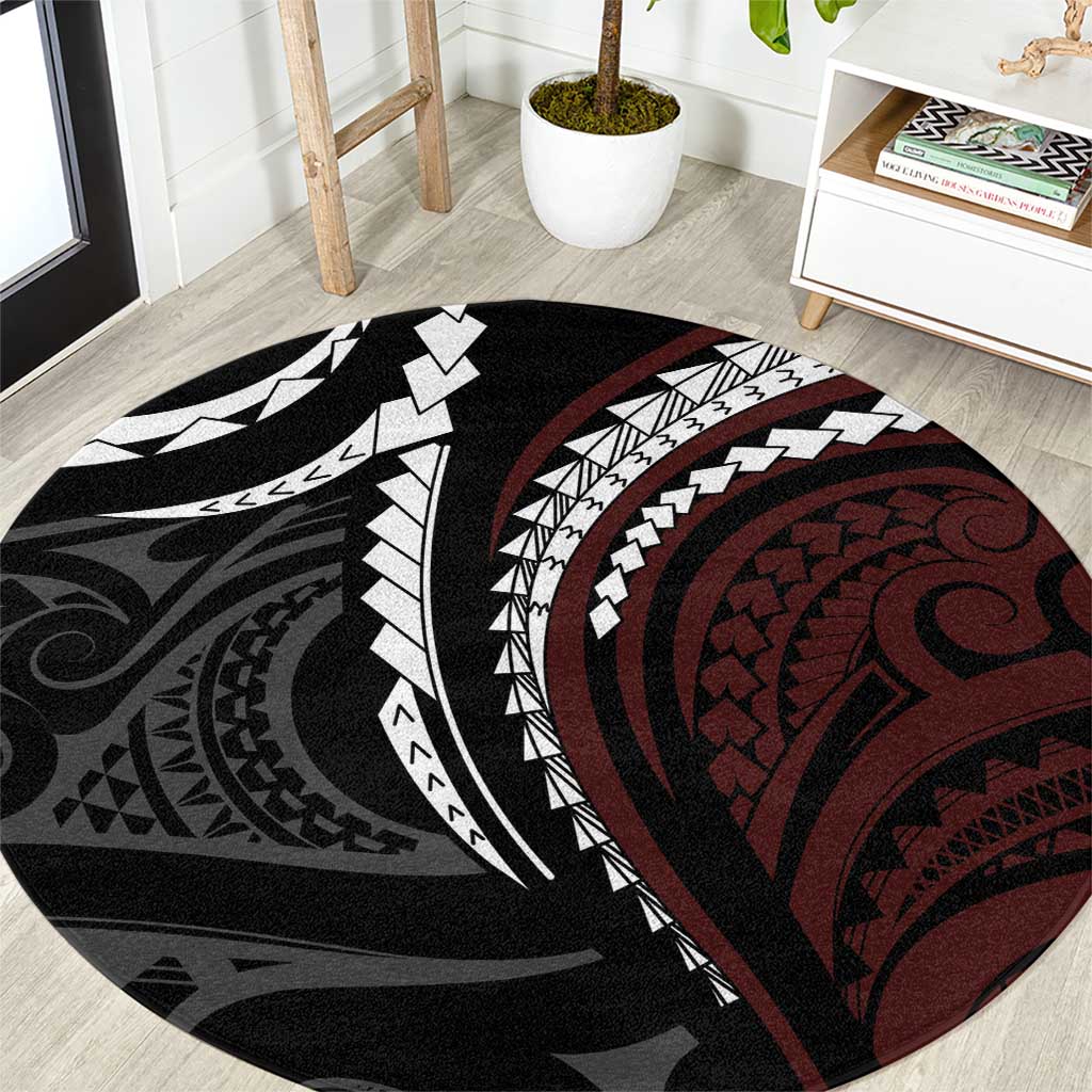 Polynesian Oxblood Line Art Tribal Tattoo Round Carpet