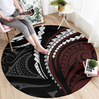 Polynesian Oxblood Line Art Tribal Tattoo Round Carpet