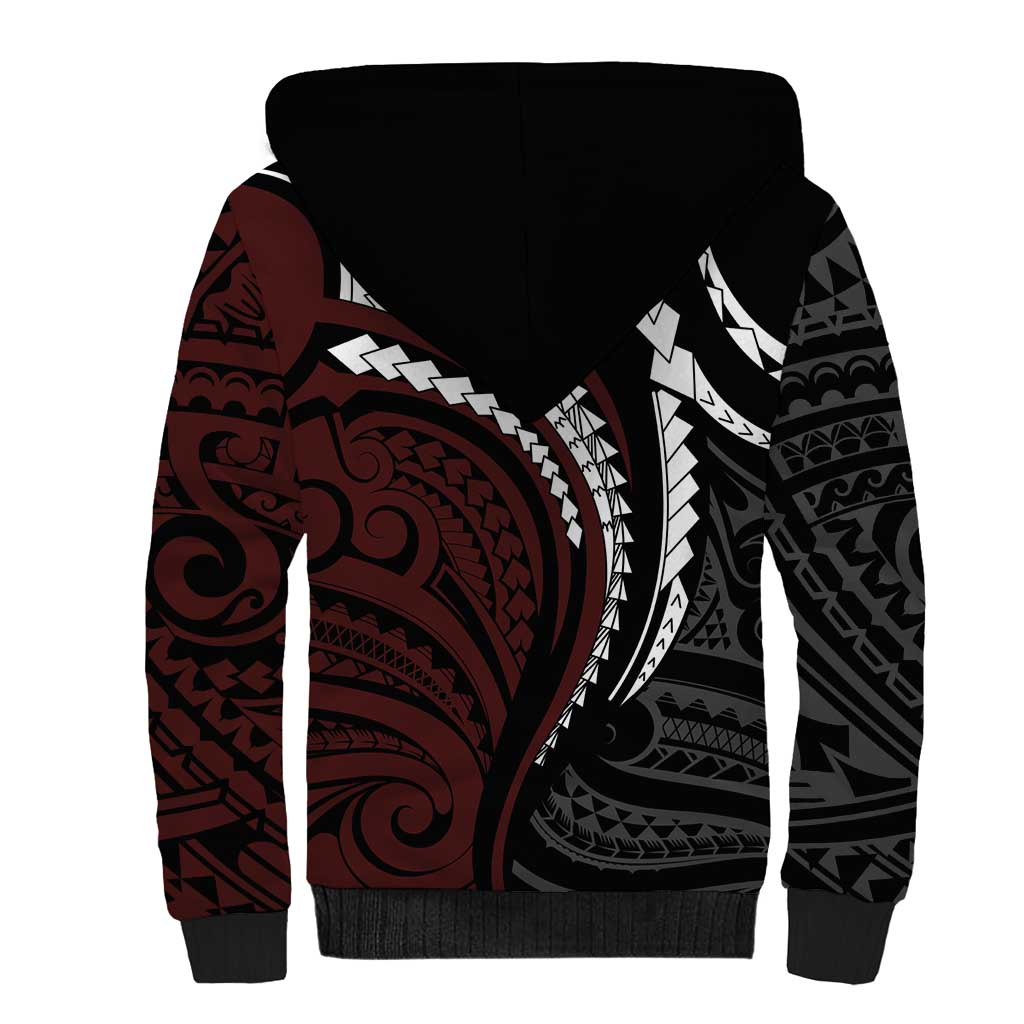 Polynesian Oxblood Line Art Tribal Tattoo Sherpa Hoodie LT9 - Polynesian Pride