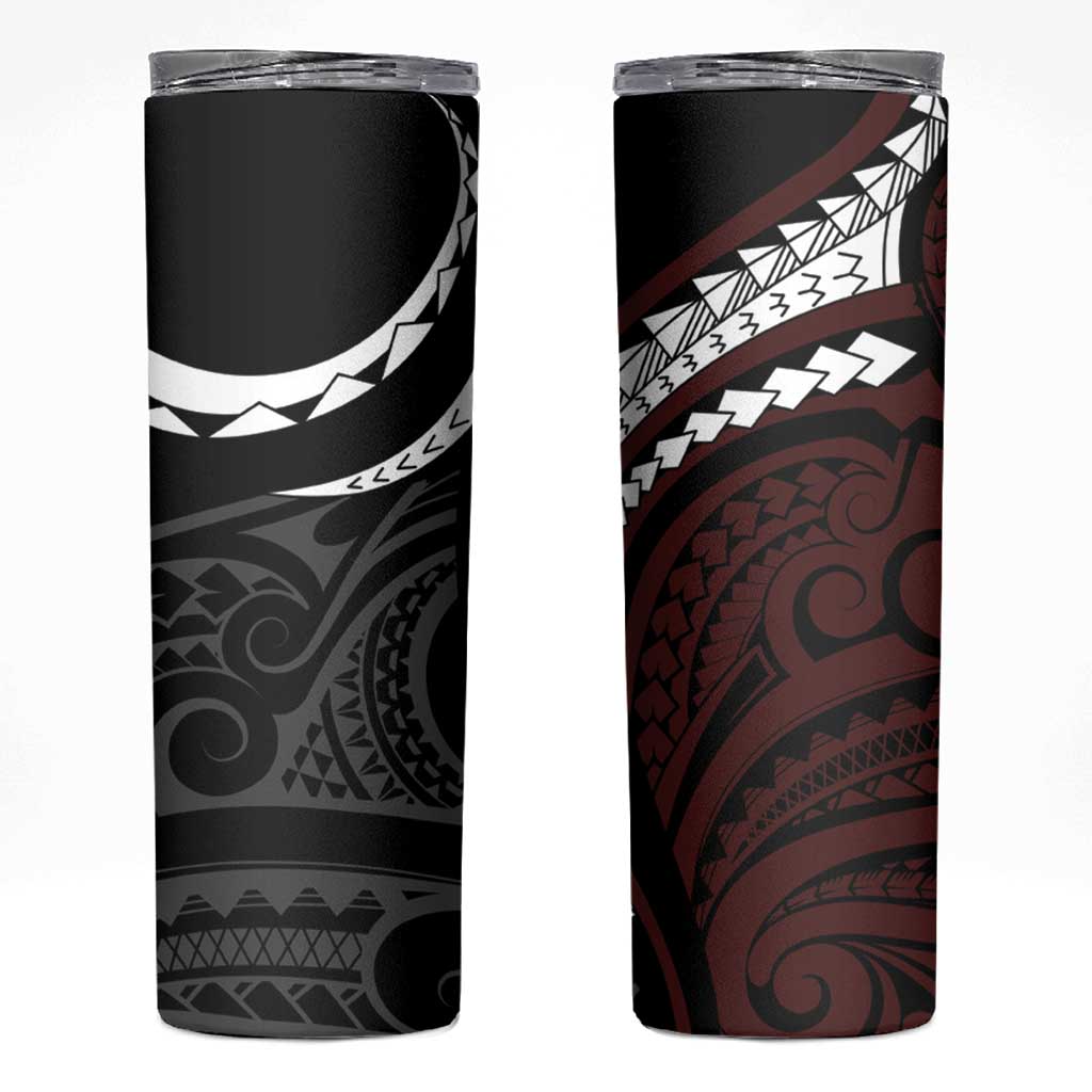 Polynesian Oxblood Line Art Tribal Tattoo Skinny Tumbler