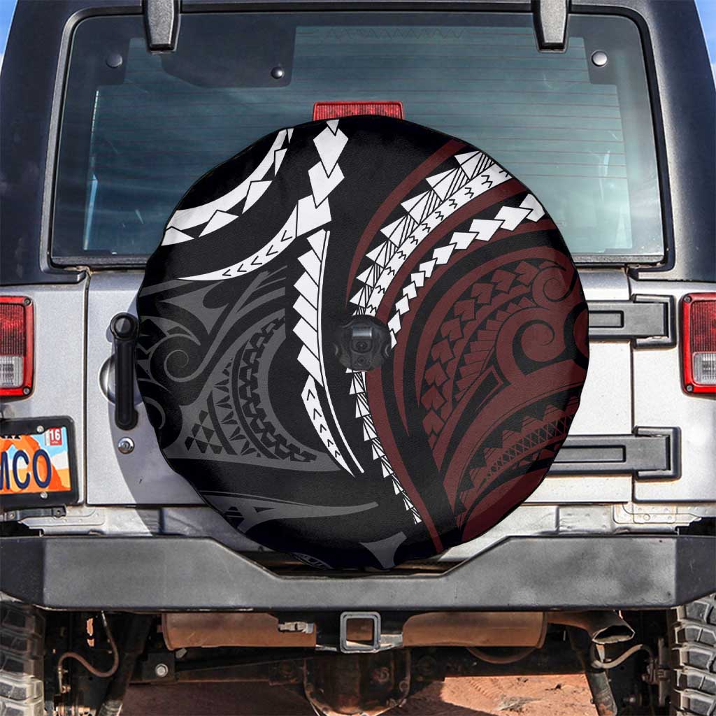 Polynesian Oxblood Line Art Tribal Tattoo Spare Tire Cover