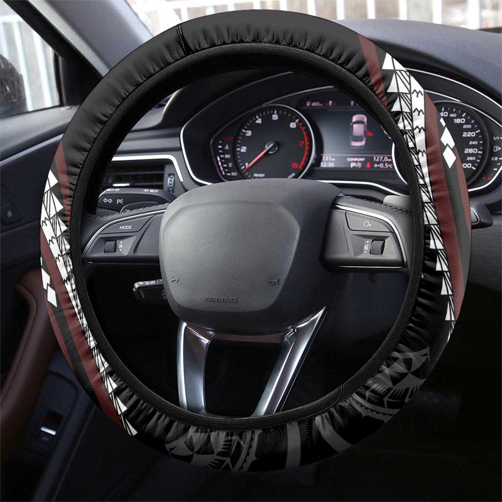 Polynesian Oxblood Line Art Tribal Tattoo Steering Wheel Cover LT9 - Polynesian Pride
