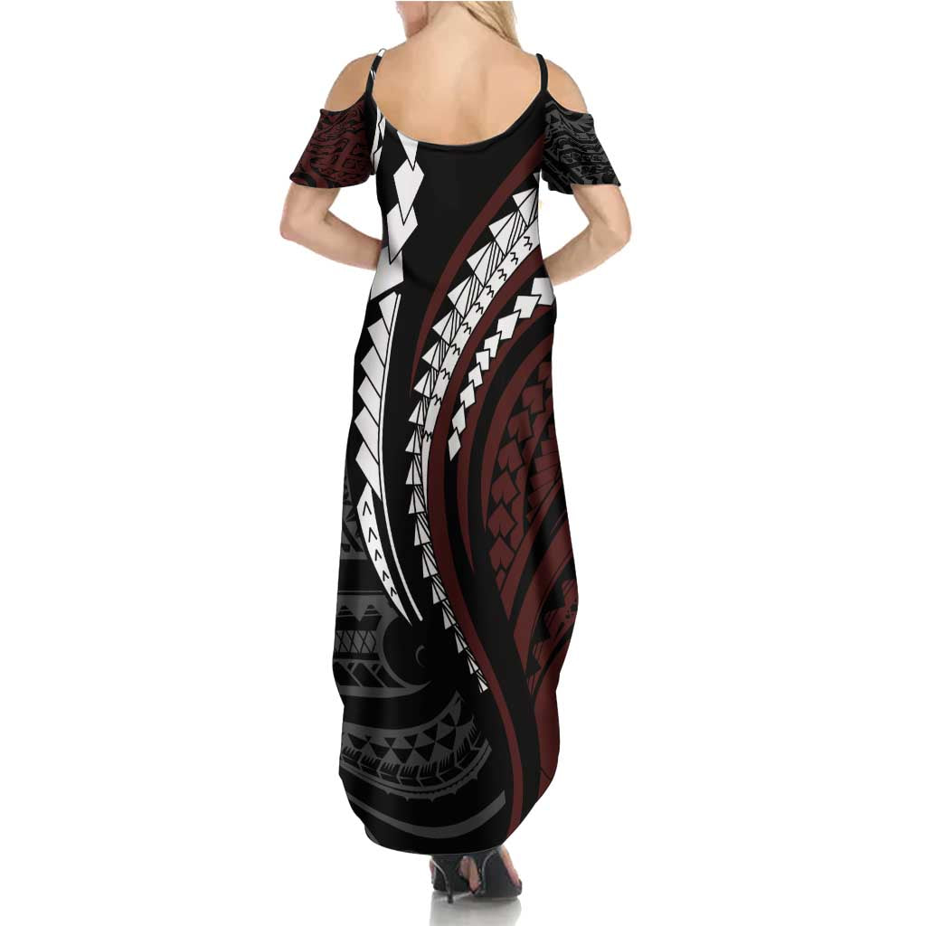 Polynesian Oxblood Line Art Tribal Tattoo Summer Maxi Dress LT9 - Polynesian Pride
