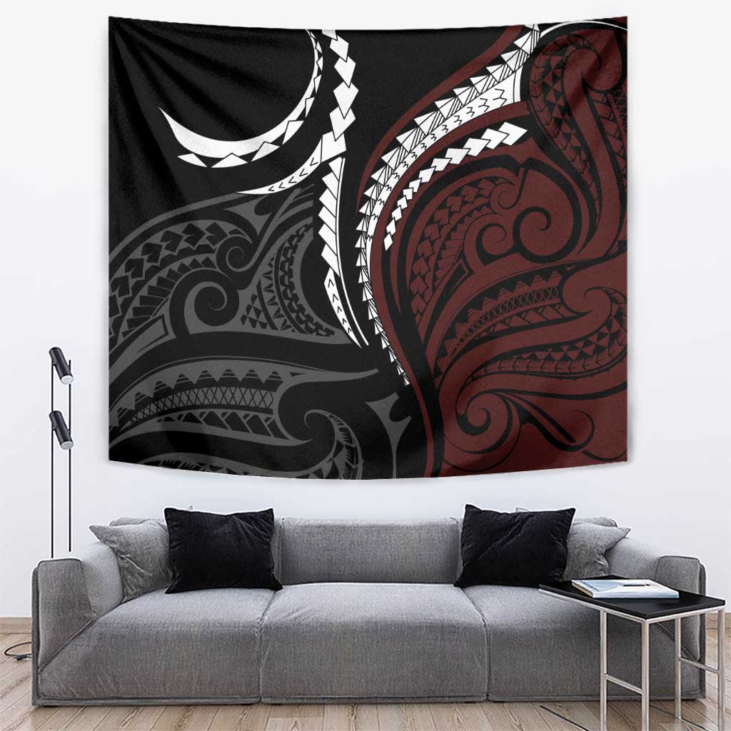 Polynesian Oxblood Line Art Tribal Tattoo Tapestry