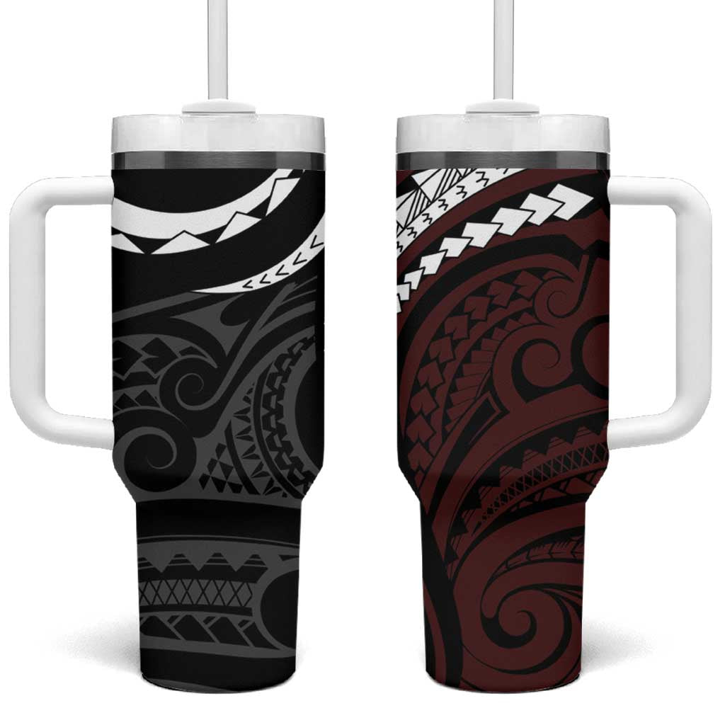 Polynesian Oxblood Line Art Tribal Tattoo Tumbler With Handle LT9 One Size: 40 oz Beige - Polynesian Pride